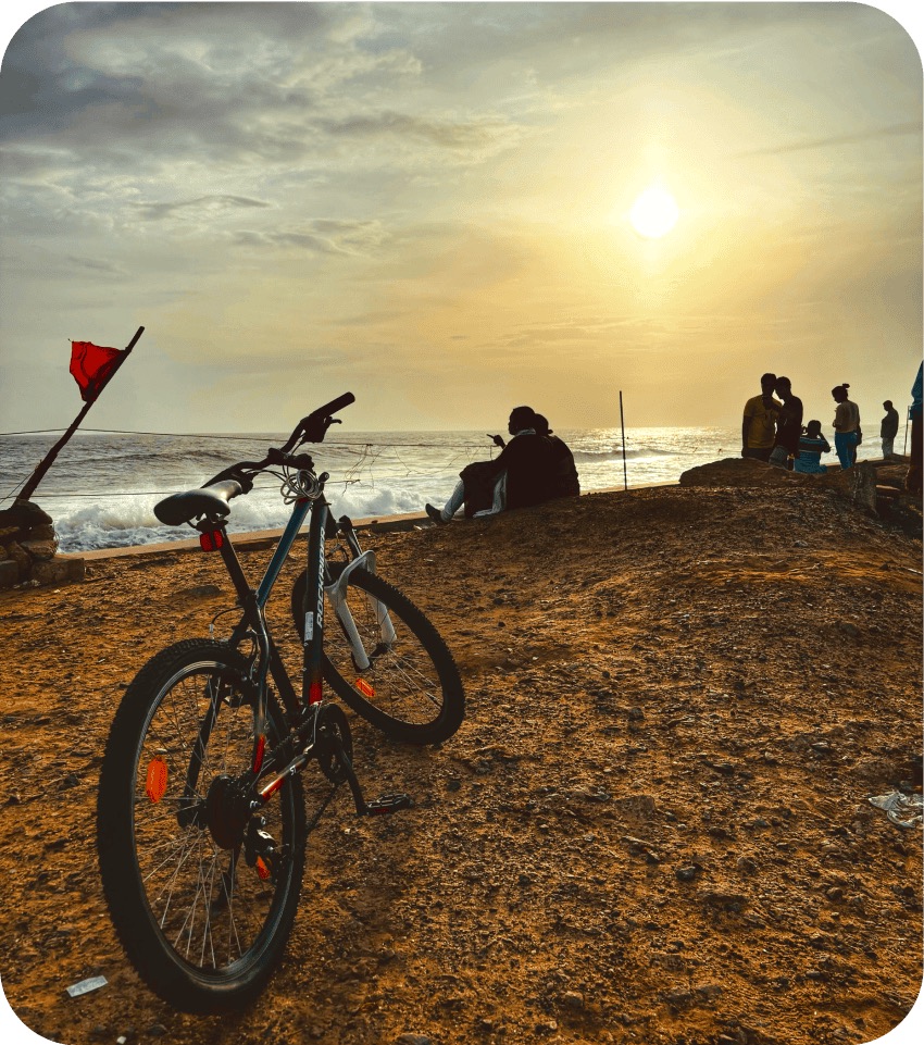 mountain bike at sunset beach