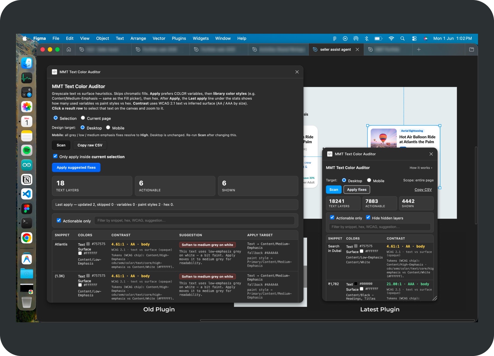 Older larger plugin state beside the later compact version, showing the workflow before the UI and process were tightened