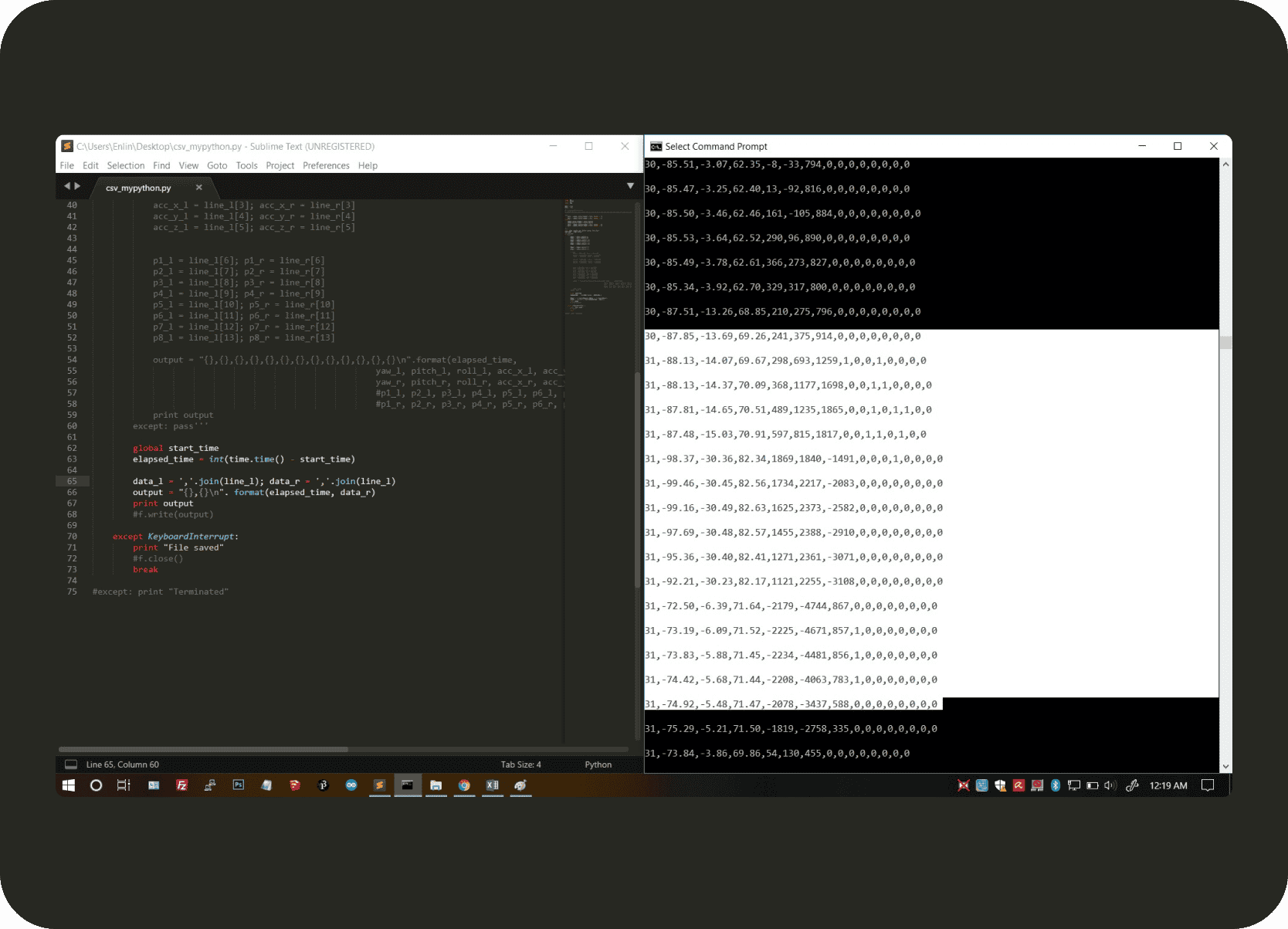 Python data capture code