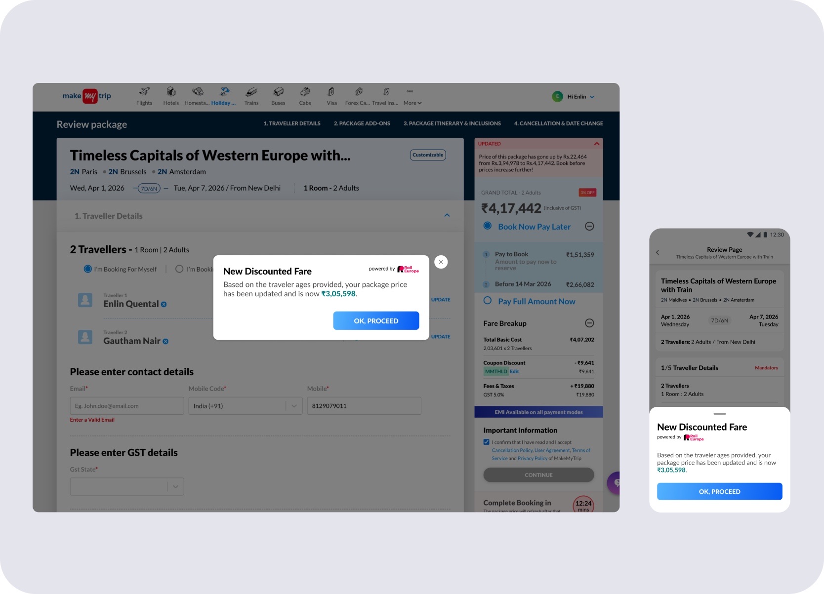 Mobile discounted-pricing communication on the review page