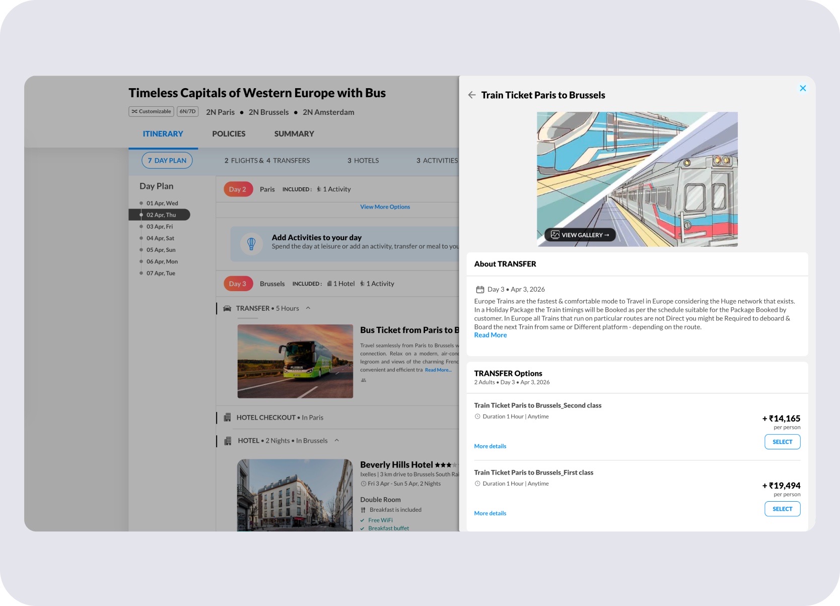 Existing MMT Holidays transfer details card without Rail Europe-specific route logic