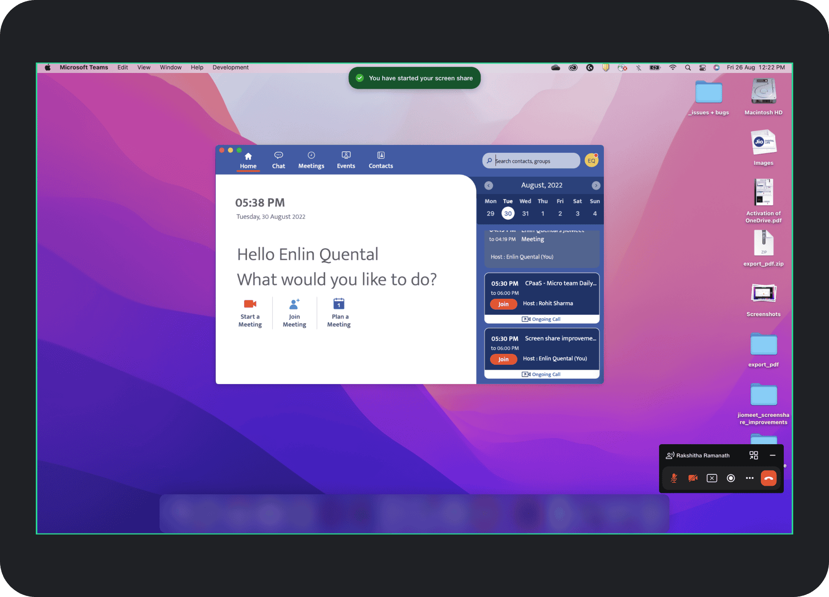 Floating controls during active screenshare