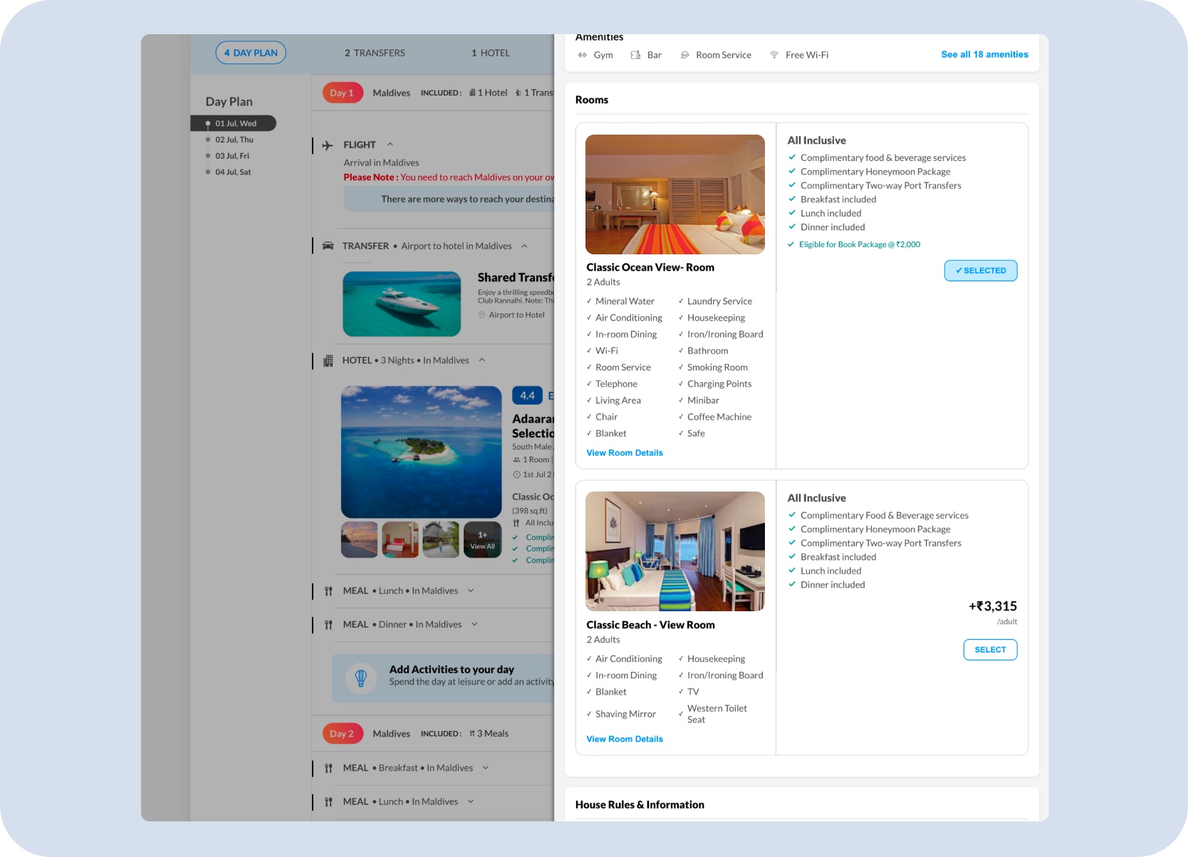 Existing connected package flow across the Holidays journey
