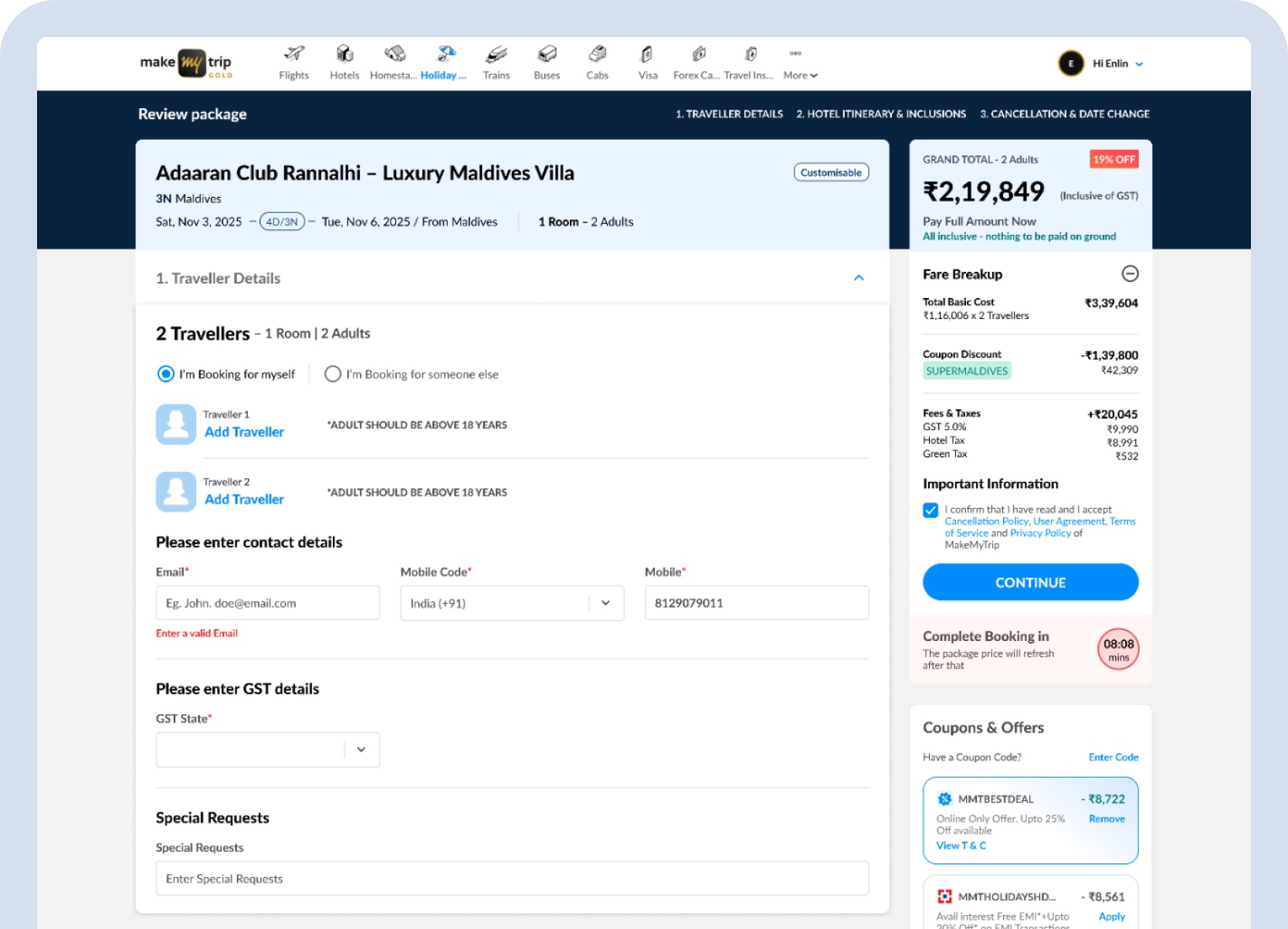 Split Stay payment page — relevant room and charge updates