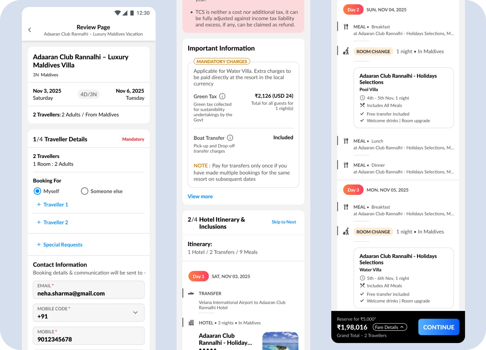 Split Stay payment on mobile — charges and final total