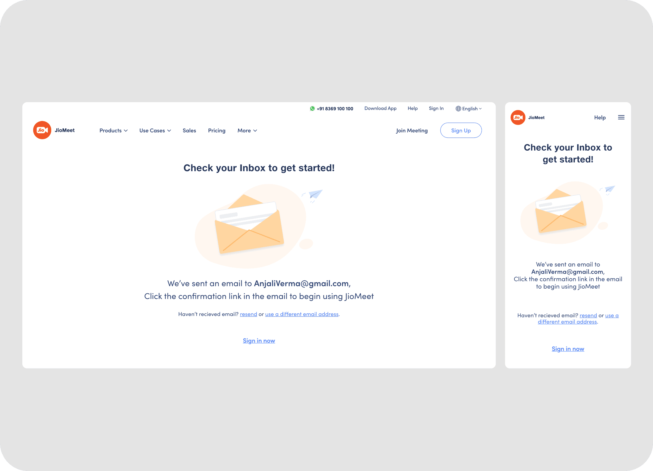 Sign up page mobile